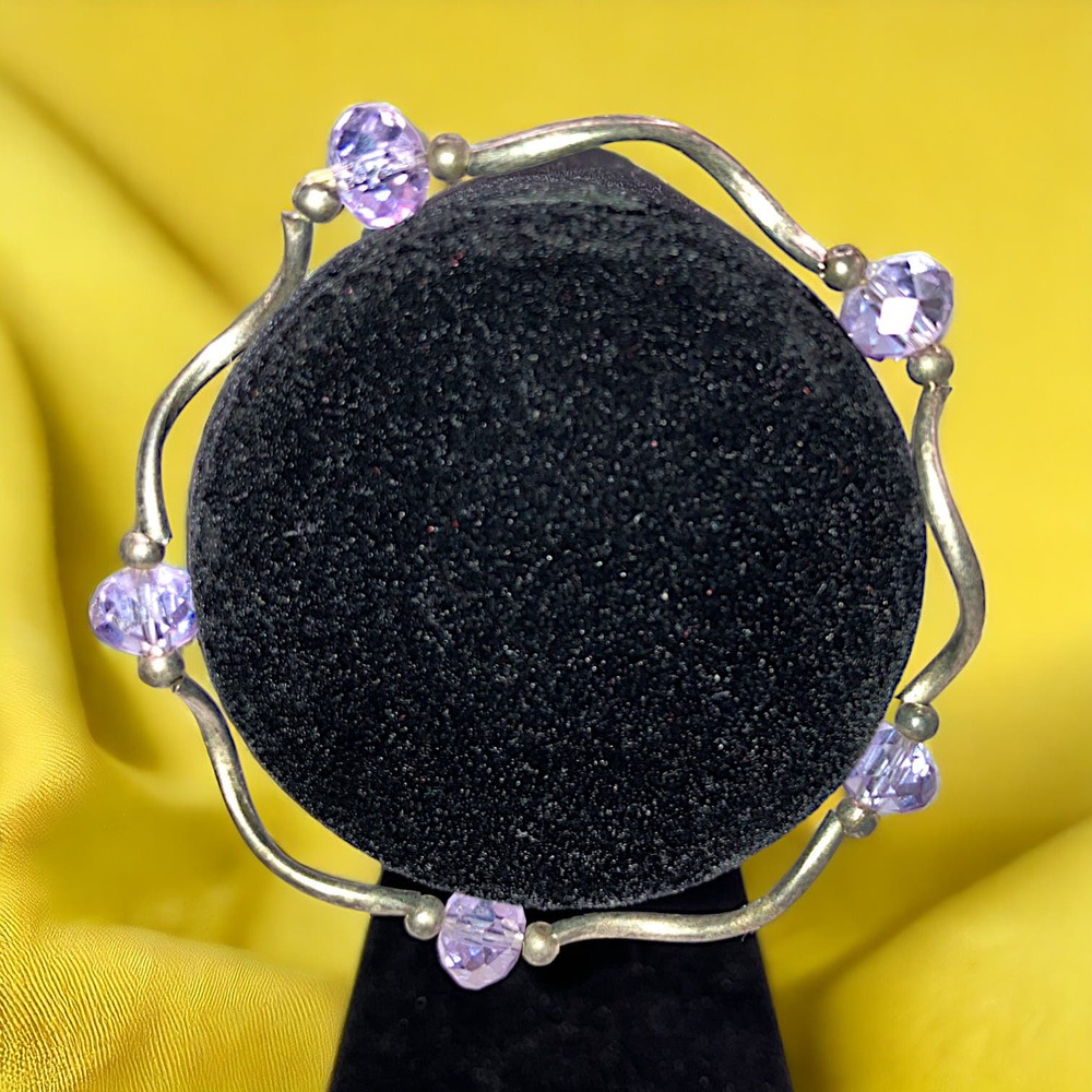 Homemade Lavender Crystals Silver-Tone Wave Stretch Bangle Bracelet!
